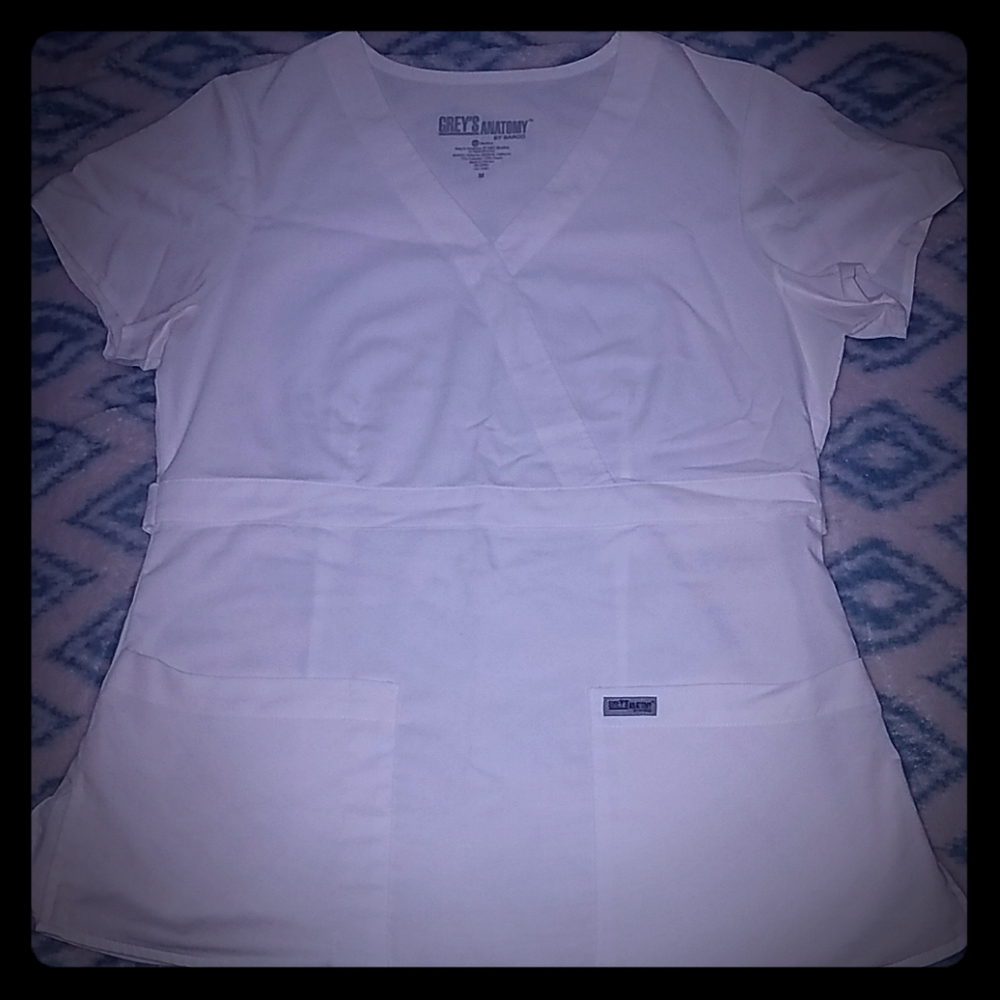 Greys Anatomy white scrub top Mock Wrap